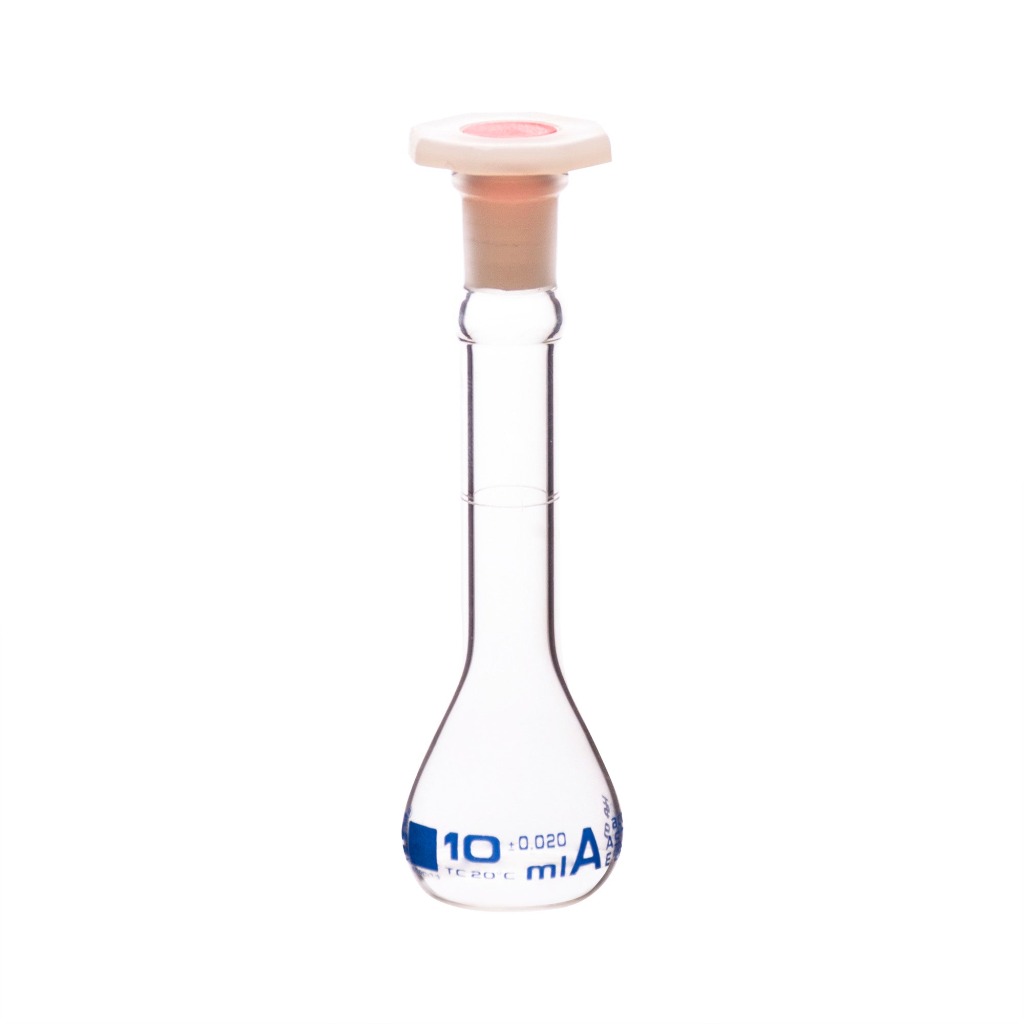 Borosilicate Volumetric Flask with Polyethylene Stopper, 10 ml, Class A, Blue Print, ASTM, Autoclavable