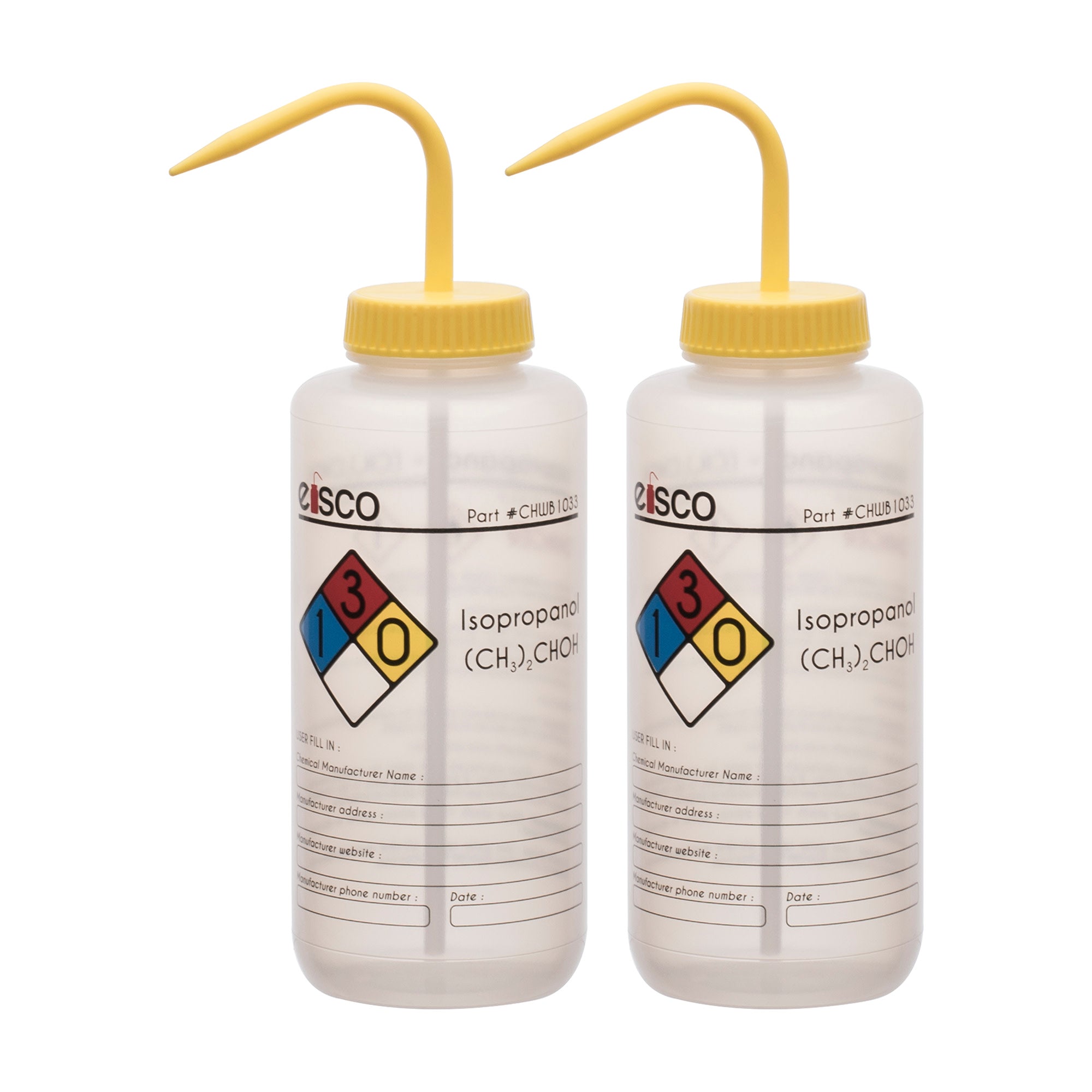 2PK Performance Plastic Wash Bottle, Isopropanol, 1000 ml - Labeled (4 Color)