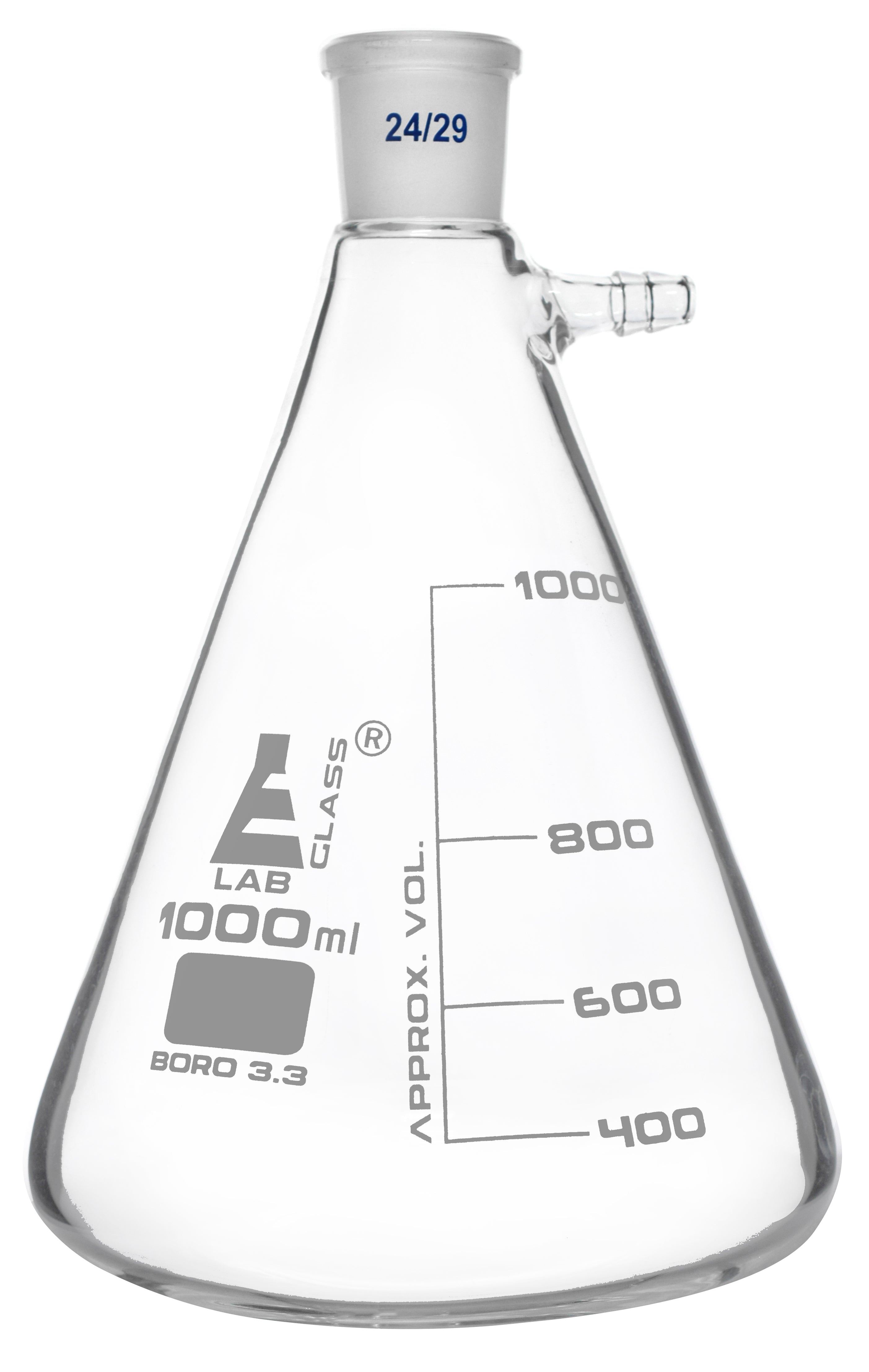 Borosilicate Glass Buchner Filtering Flask With Integral Side Arm, 1000ml, Graduated, Autoclavable
