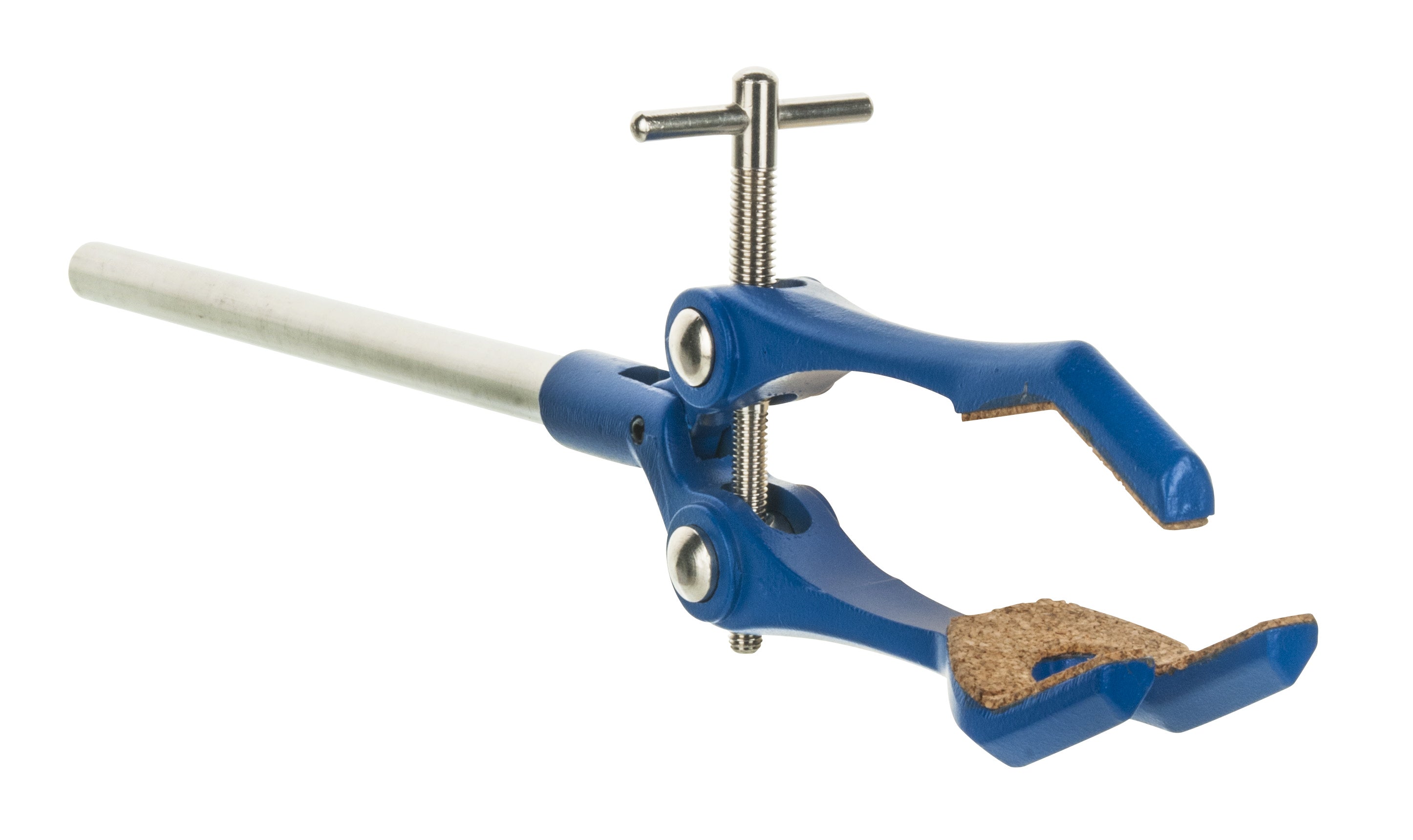 3 Finger, Cork Lined, Lab Clamp on Rod,  3.5" (8.9 cm) Maximum Clamp Opening