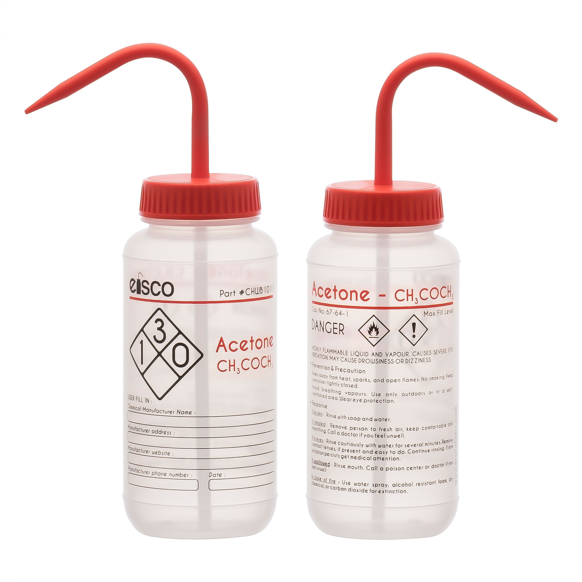 Performance Plastic Wash Bottle, Acetone, 500 ml - Labeled (2 Color)