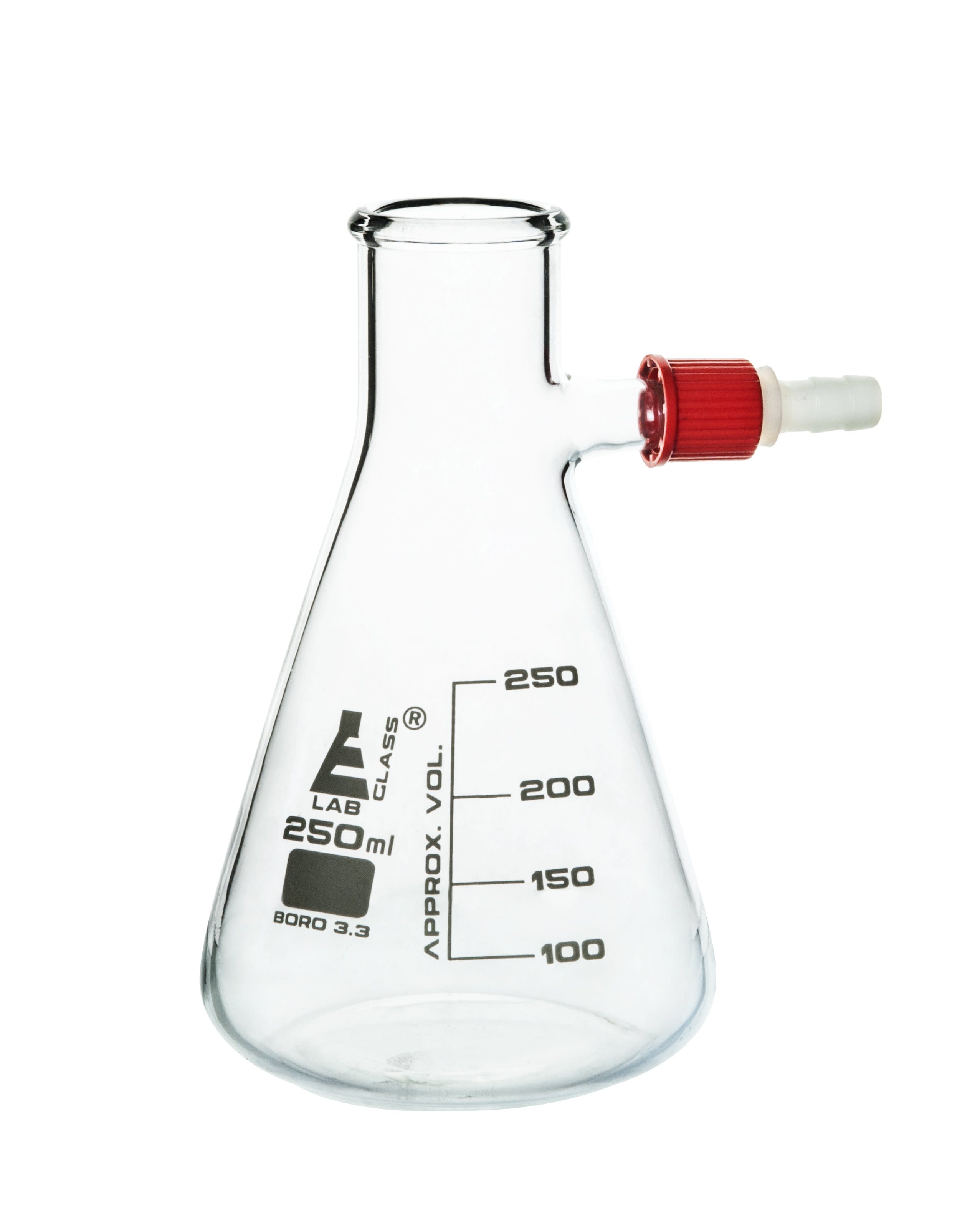 Borosilicate Glass Filtering Flask With Plastic Connector, 250ml, Graduated, Autoclavable