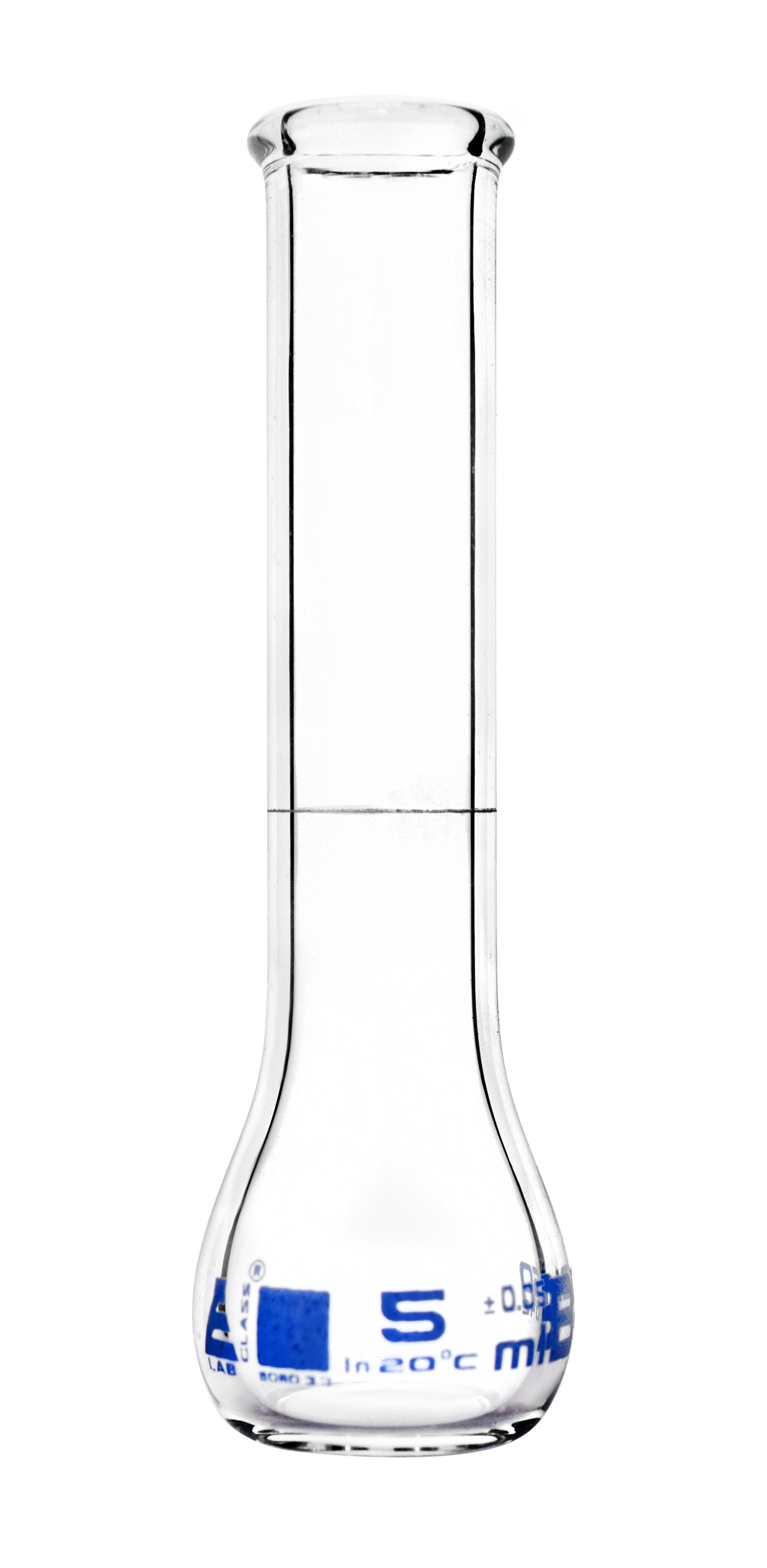 Borosilicate Glass Volumetric Flask with Beaded Rim, 5ml, Class B, Blue Print, Autoclavable