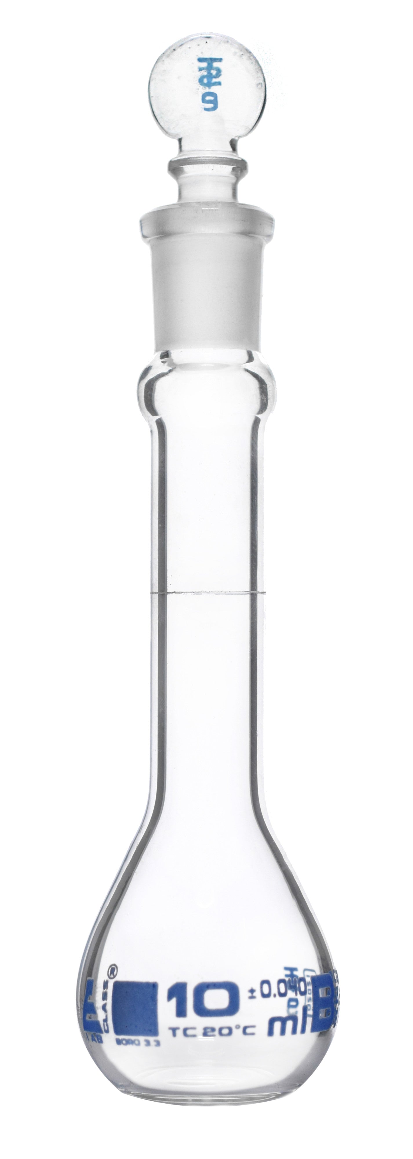 Borosilicate Glass ASTM Volumetric Flask with Glass Stopper, 10 ml, Class B, Autoclavable