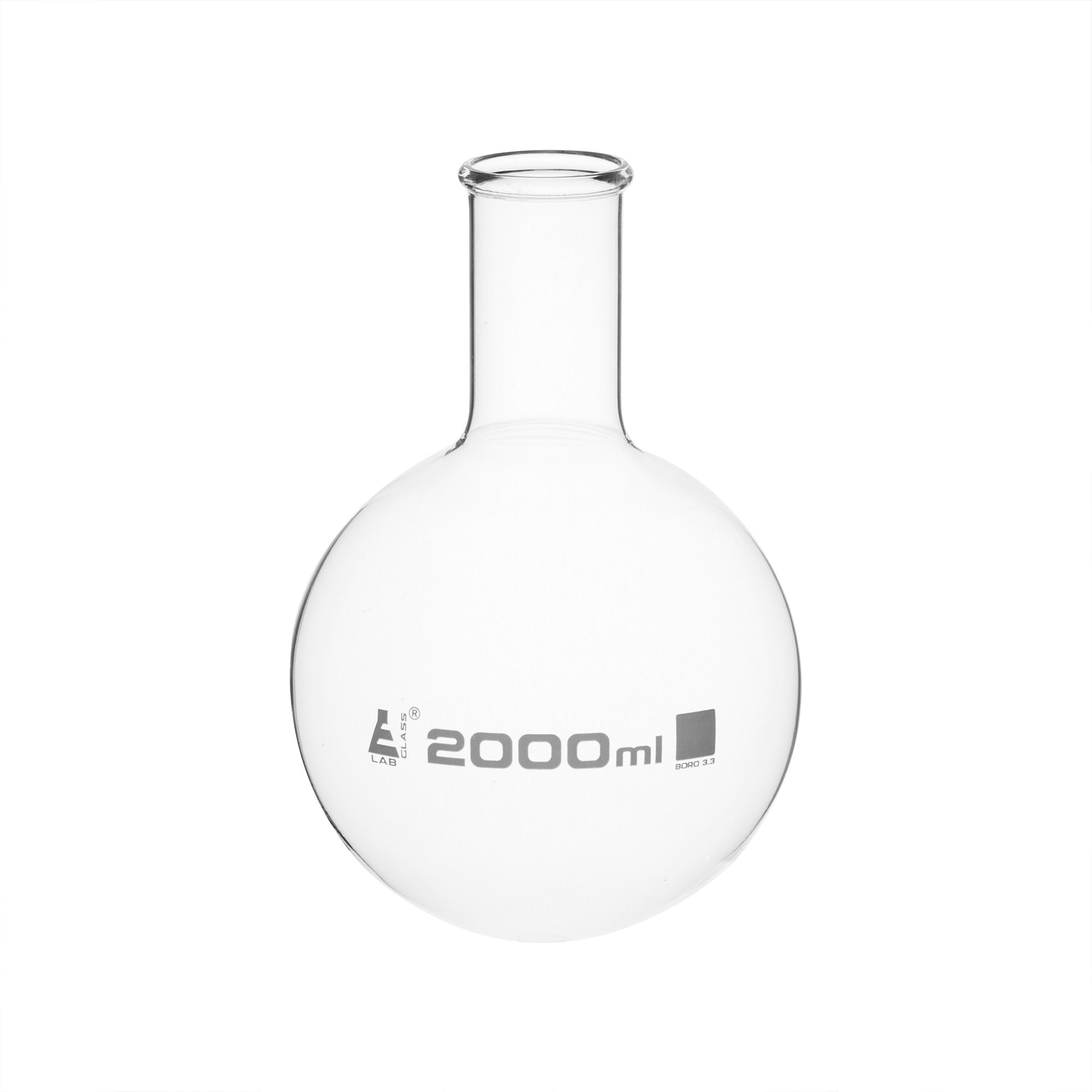 Borosilicate Glass Boiling Flask, 2 L, Round Bottom, Autoclavable