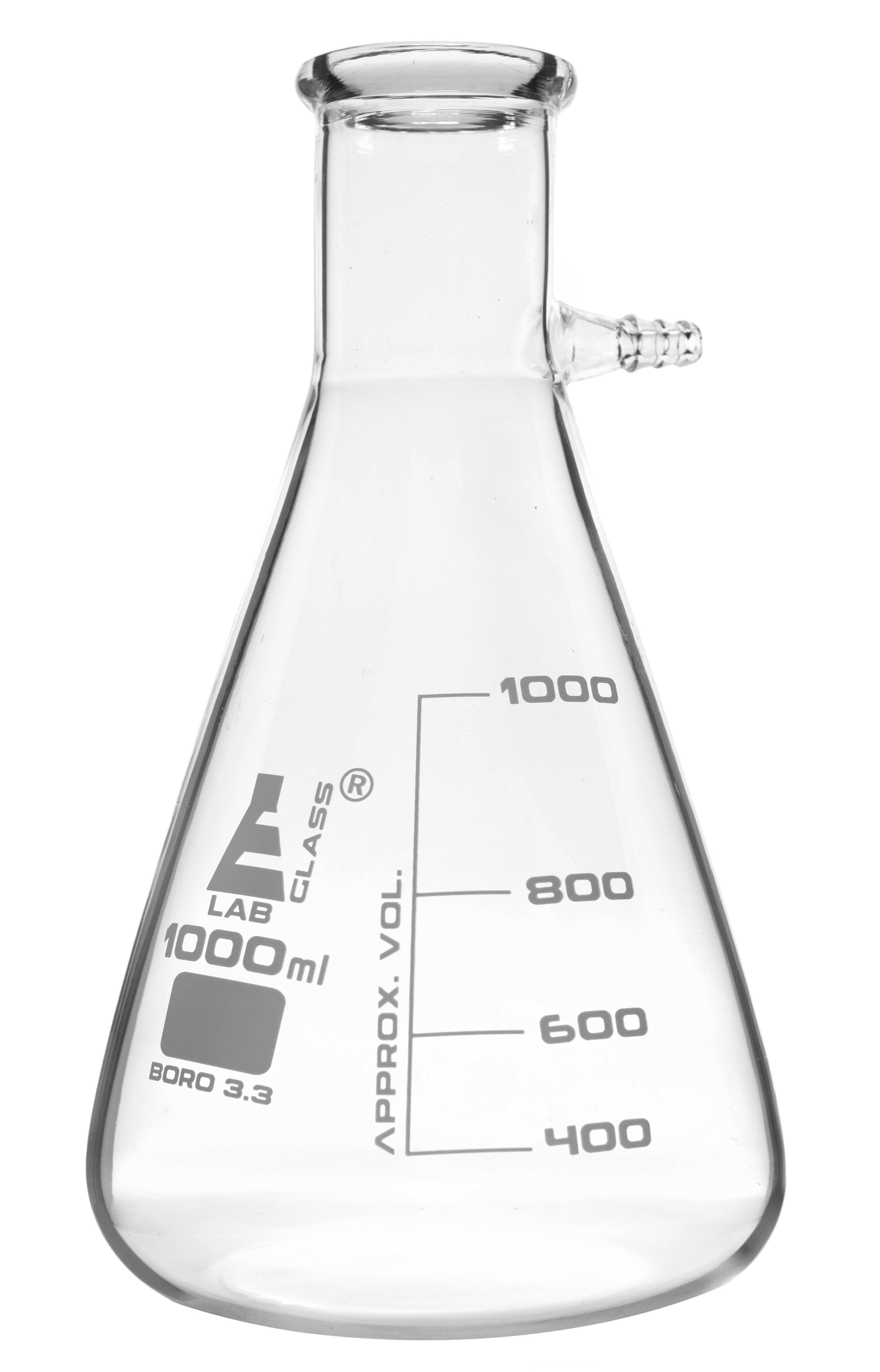 Borosilicate Glass Filtering Flask With Glass Connector, 1000ml, Graduated, Autoclavable