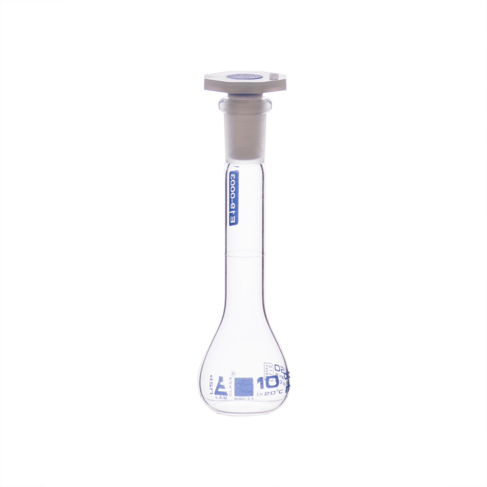 Borosilicate Glass Volumetric Flask with Solid Glass Stopper, 10 ml, USP Class A with Individual Work Certificate,  Pack of 2, Autoclavable