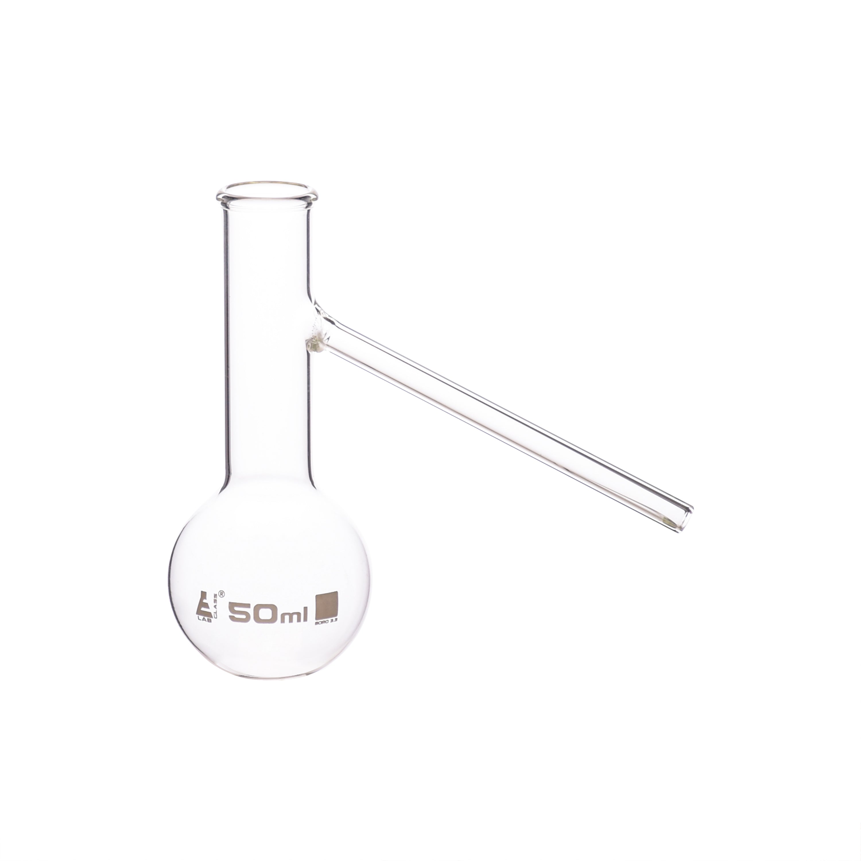 Borosilicate Round Bottom Distilling Flask with Side Arm, 50ml, Autoclavable