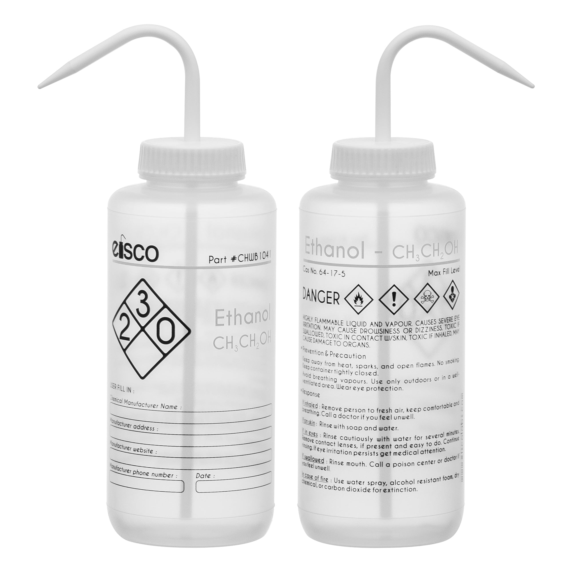 Performance Plastic Wash Bottle, Ethano, 1000 ml - Labeled (2 Color)
