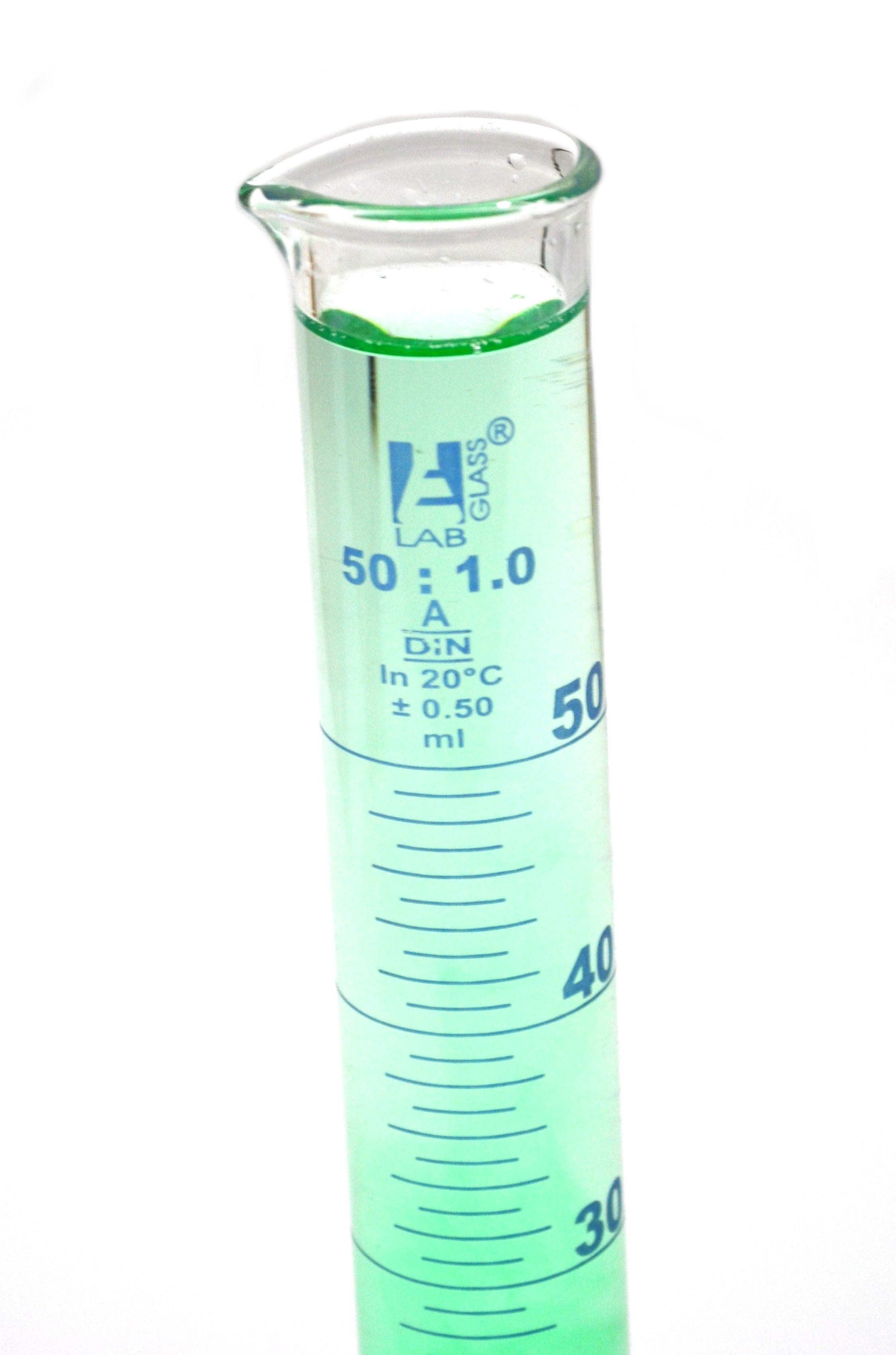 Borosilicate Glass Graduated Cylinder, 50 ml, 0.5 ml Graduation, Class A, Autoclavable