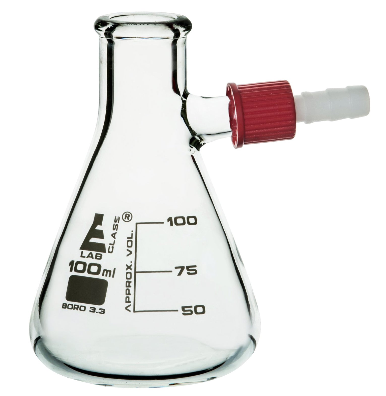 Borosilicate Glass Filtering Flask With Plastic Connector, 100ml, Graduated, Autoclavable