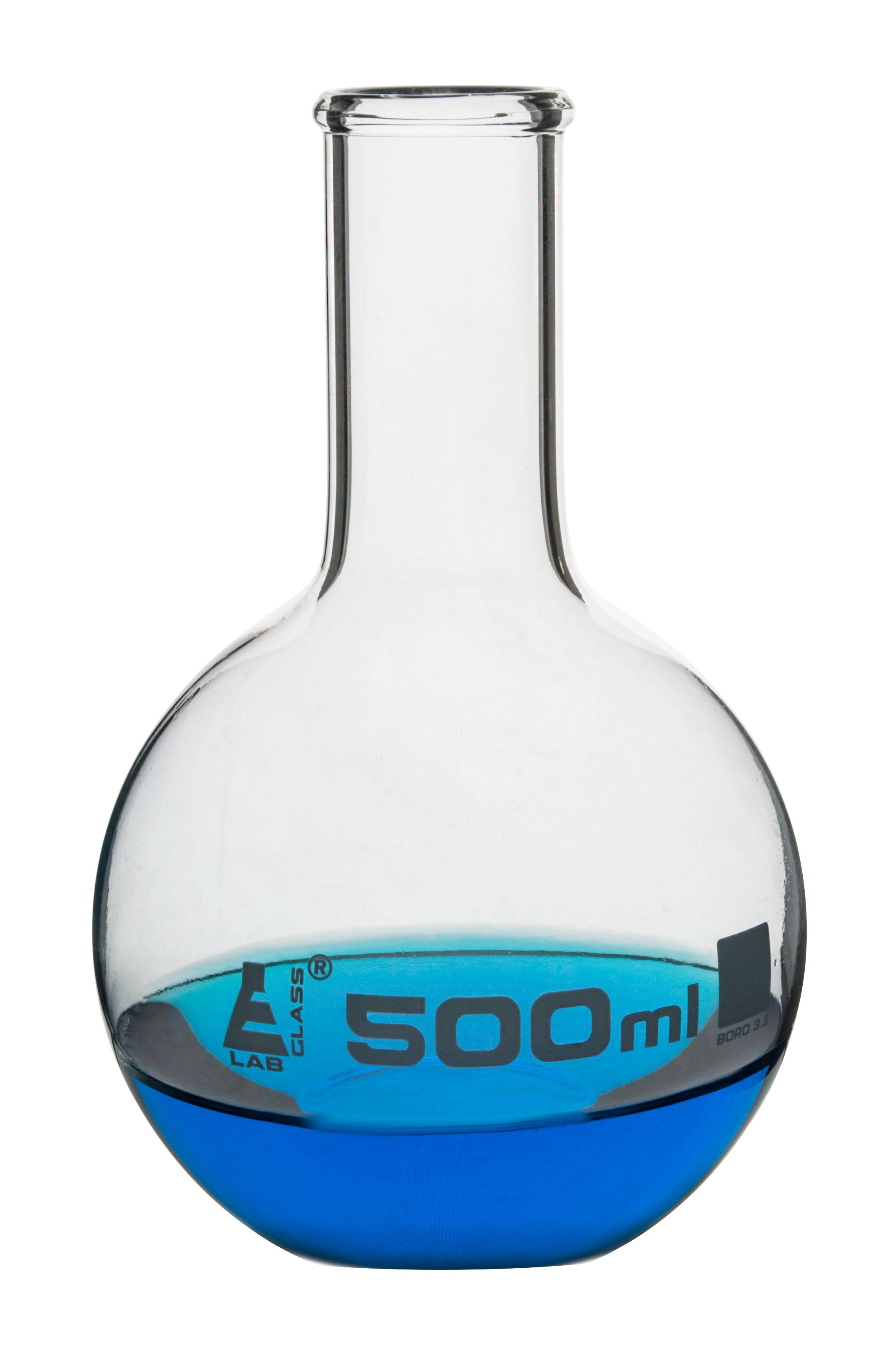 Borosilicate Glass Boiling Flask, 500 ml, Flat Bottom, Autoclavable