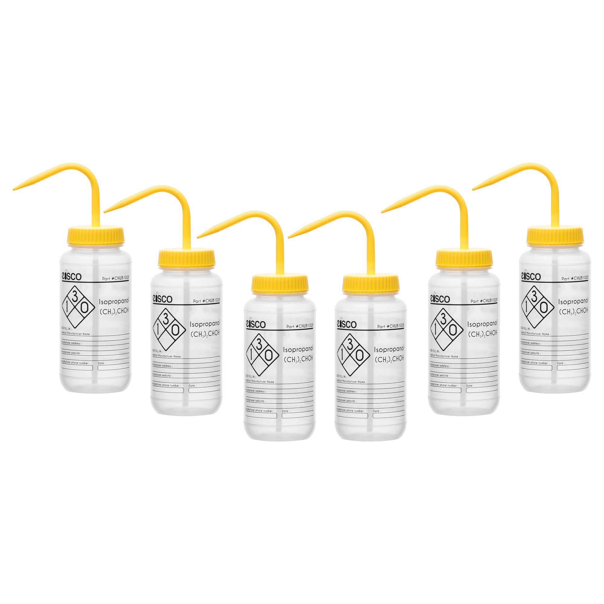 6PK Performance Plastic Wash Bottle, Isopropanolr, 500 ml - Labeled (1 Color)