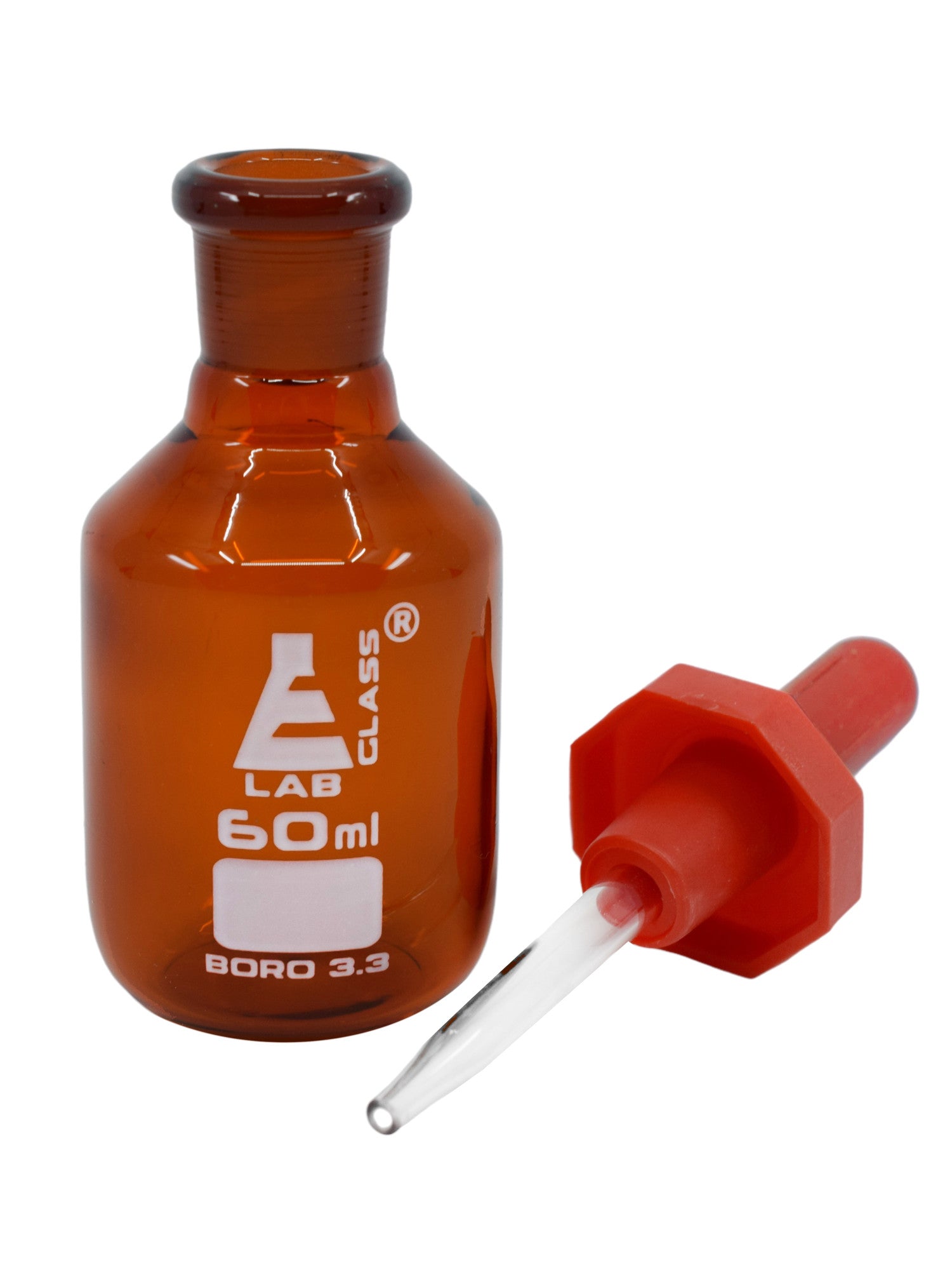 Amber Borosilicate Pipette Dropping Bottle, 60 ml, Autoclavable