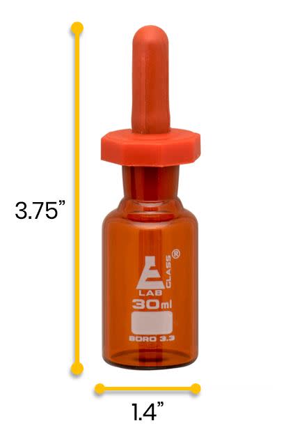 Amber Borosilicate Pipette Dropping Bottle, 30 ml, Autoclavable