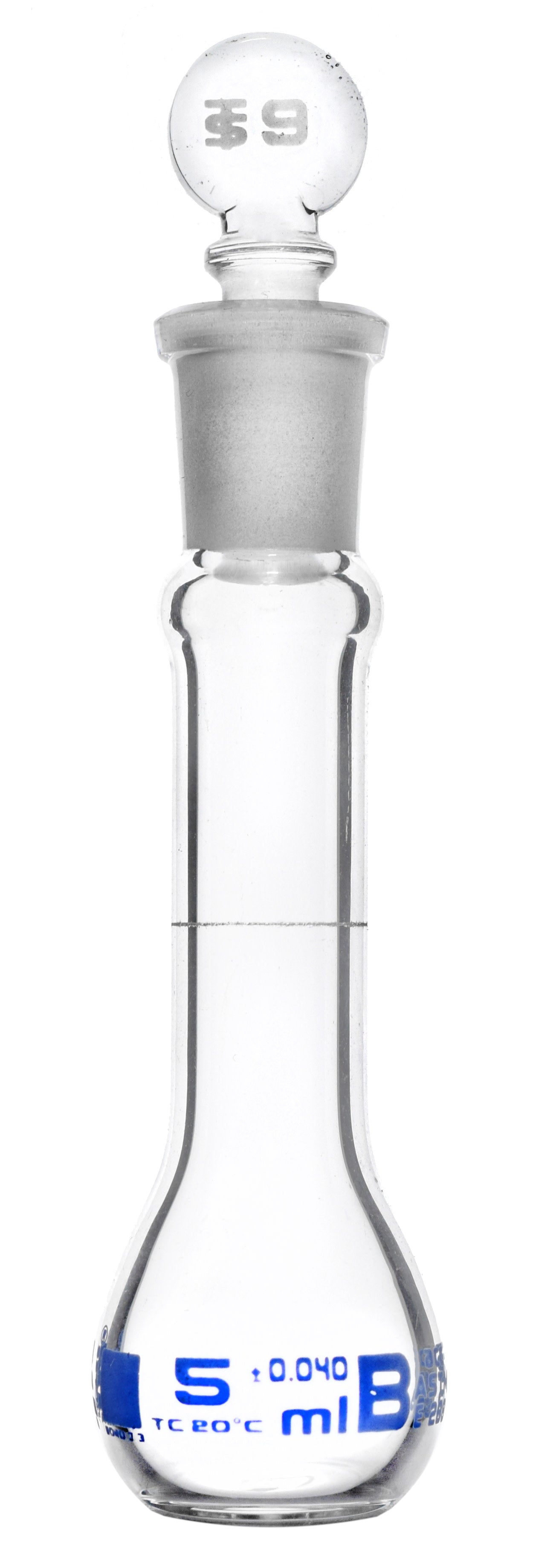 Borosilicate Glass ASTM Volumetric Flask with Glass Stopper, 5 ml, Class B, Autoclavable