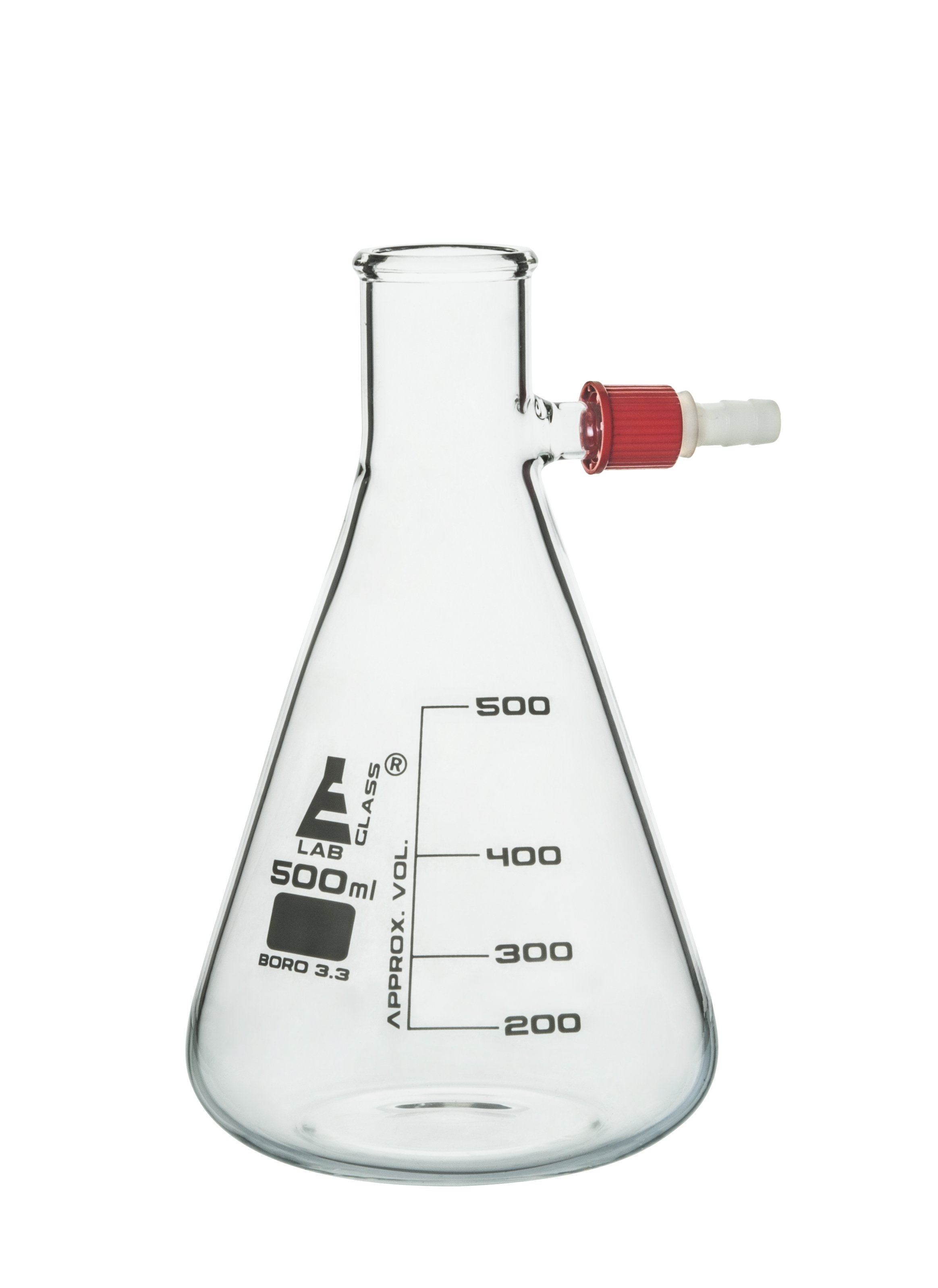 Borosilicate Glass Filtering Flask With Plastic Connector, 500ml, Graduated, Autoclavable