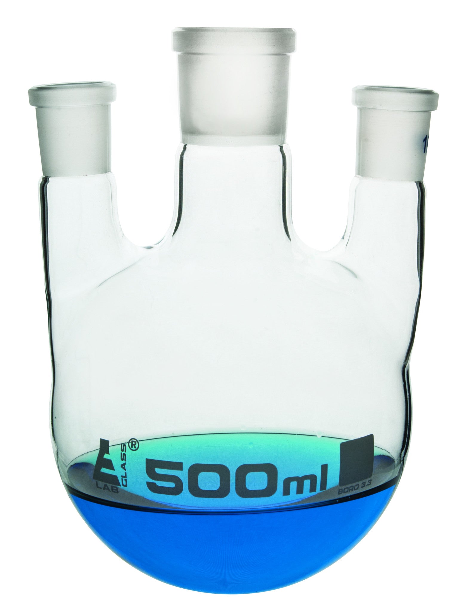 Borosilicate Glass 3 Neck Distillation Flask, 500ml, 29/32 Parallel Neck, 29/32 Side Joint, Autoclavable