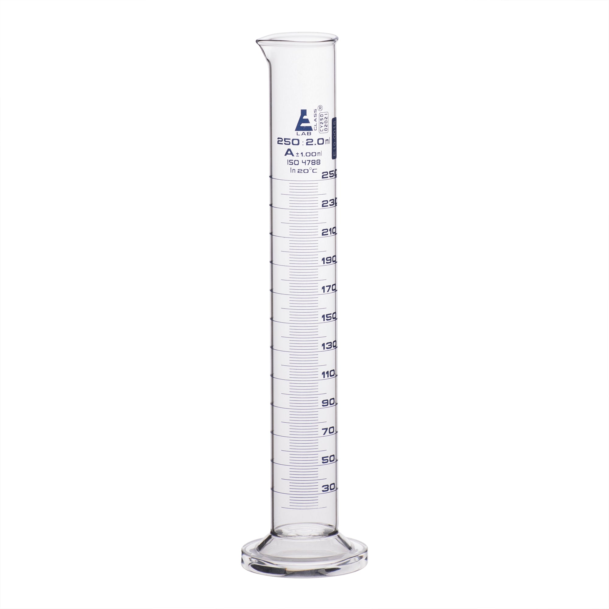 Borosilicate Glass Graduated Cylinder with Round Base, 250 ml, Class A with Individual Work Certificate