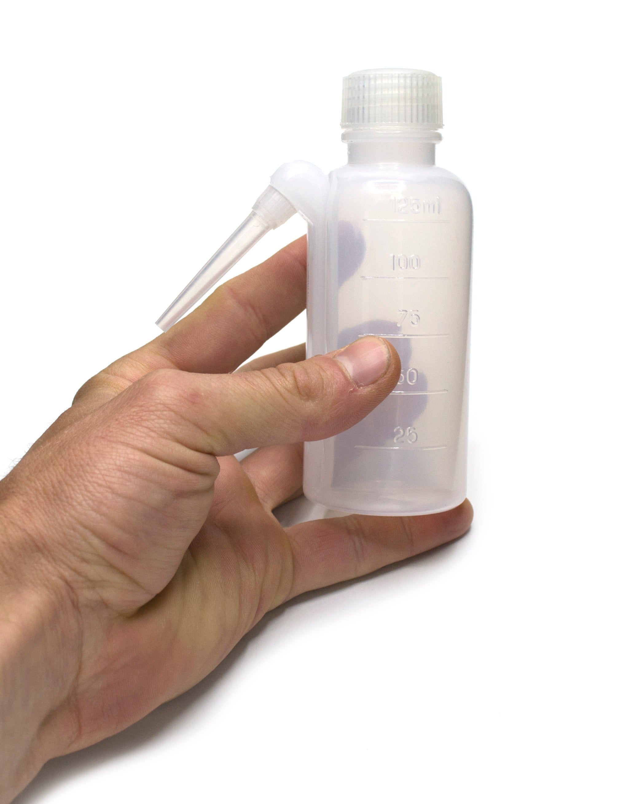 Low Density Polyethylene (LDPE) Wash Bottle, 125 ml With Graduations, Non Flexible Integrated Delivery Tube