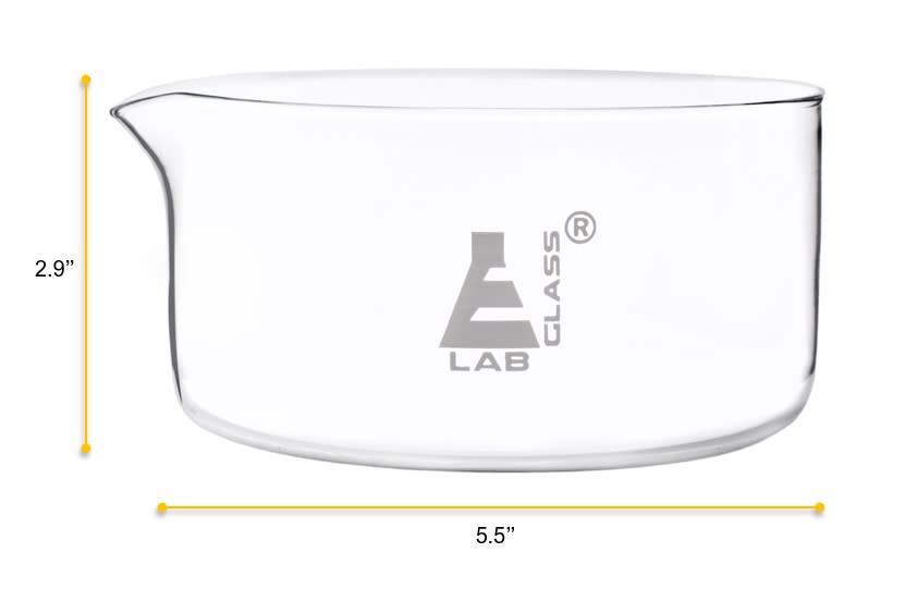 Flat Bottom Borosilicate Crystallizing Dish With Spout, 900ml, Autoclavable