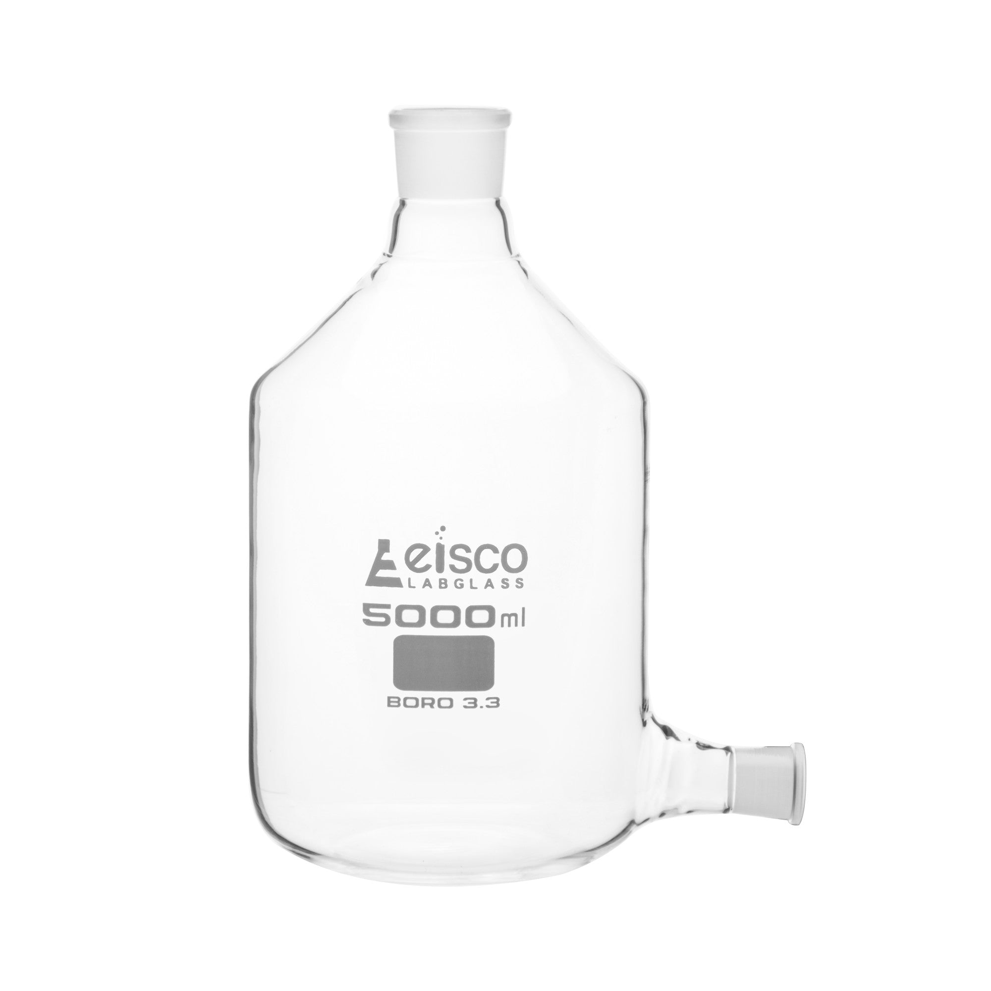 Borosilicate Aspirator Bottle with Outlet for Stopcock, 5000ml, Autoclavable