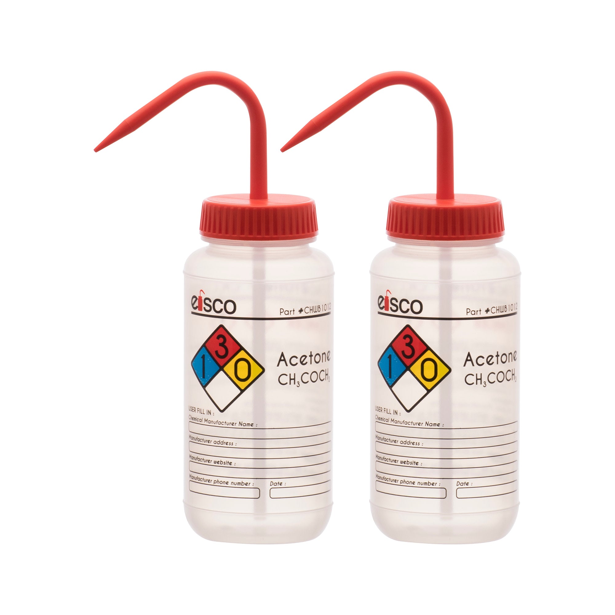 2PK Performance Plastic Wash Bottle, Acetone, 500 ml - Labeled (4 Color)
