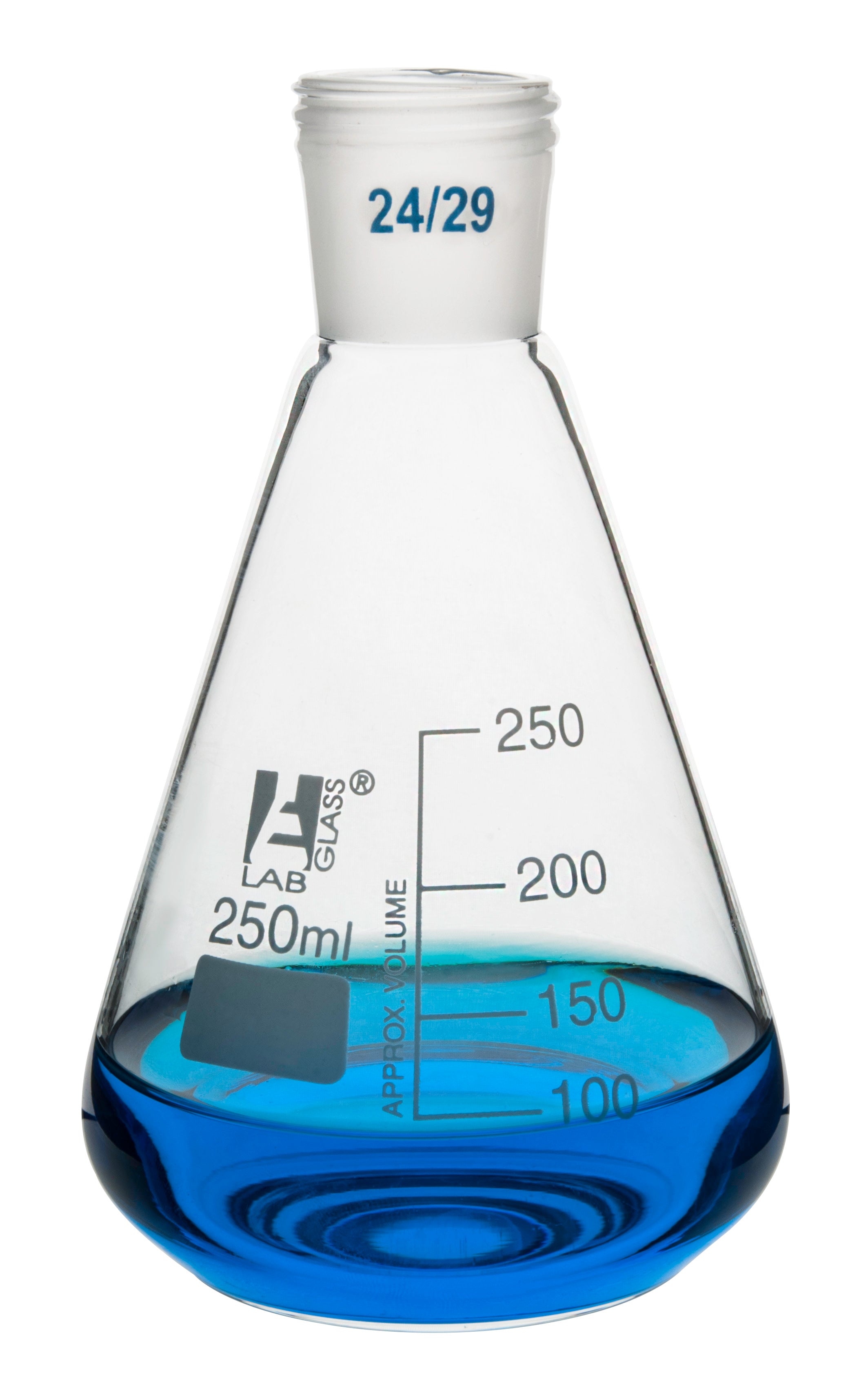 Borosilicate Glass Erlenmeyer Flask with 24/29 Screw Thread Neck Joint, 50 ml, 25 ml Graduations, Autoclavable