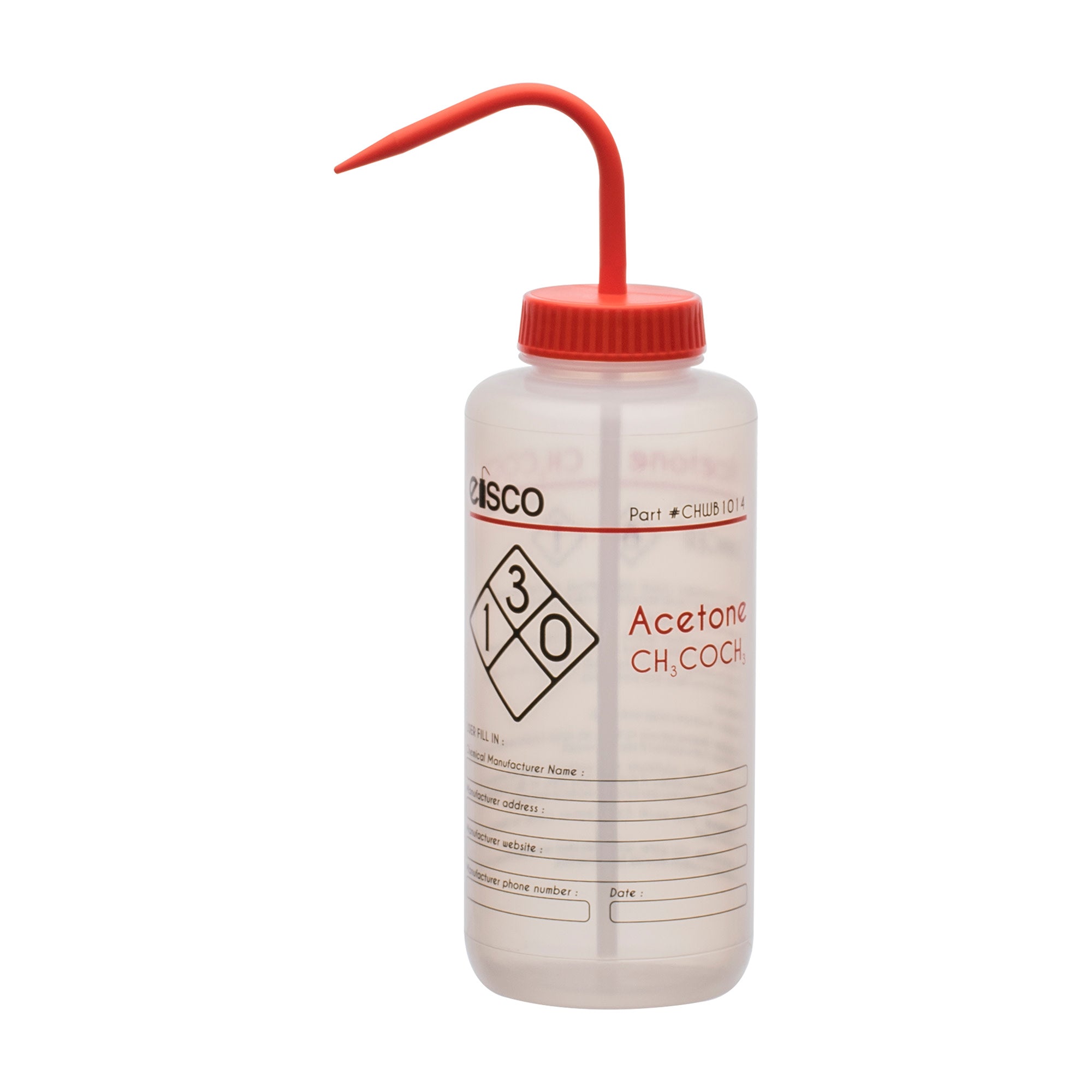 Performance Plastic Wash Bottle, Acetone, 1000 ml - Labeled (2 Color)