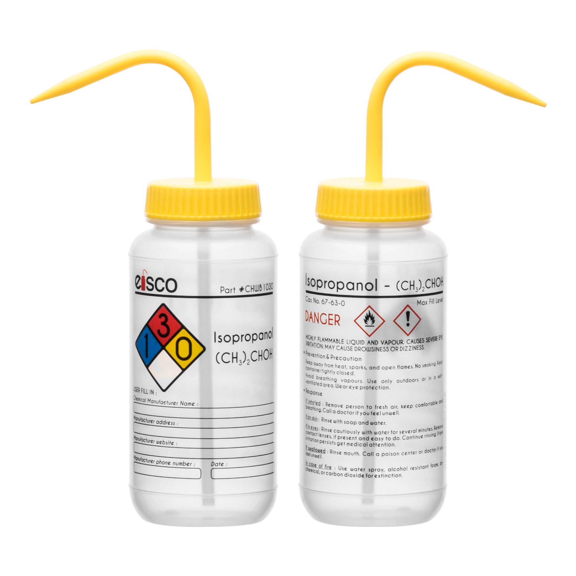 Performance Plastic Wash Bottle, Isopropanol, 500 ml - Labeled (4 Color)
