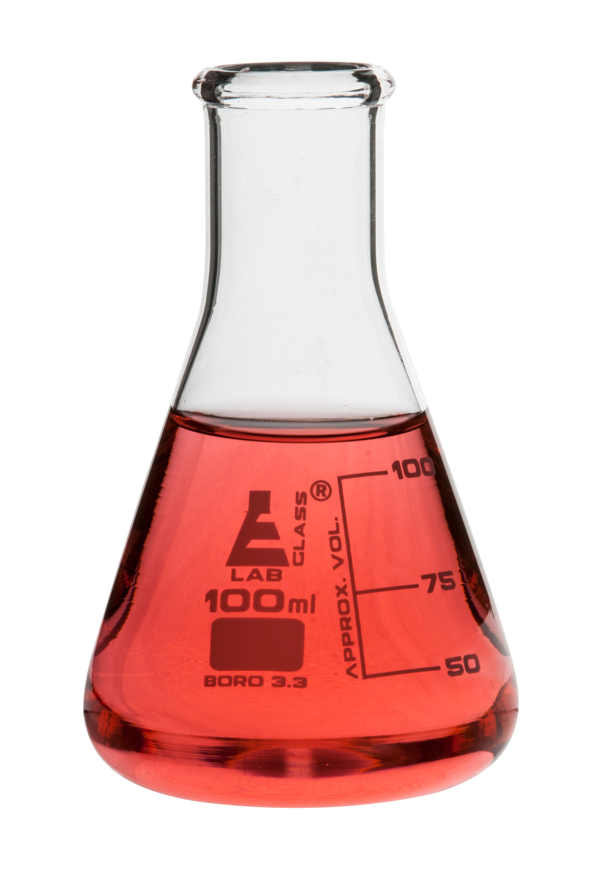 Borosilicate Glass Erlenmeyer Flask, 100 ml, 25 ml Graduations, Autoclavable