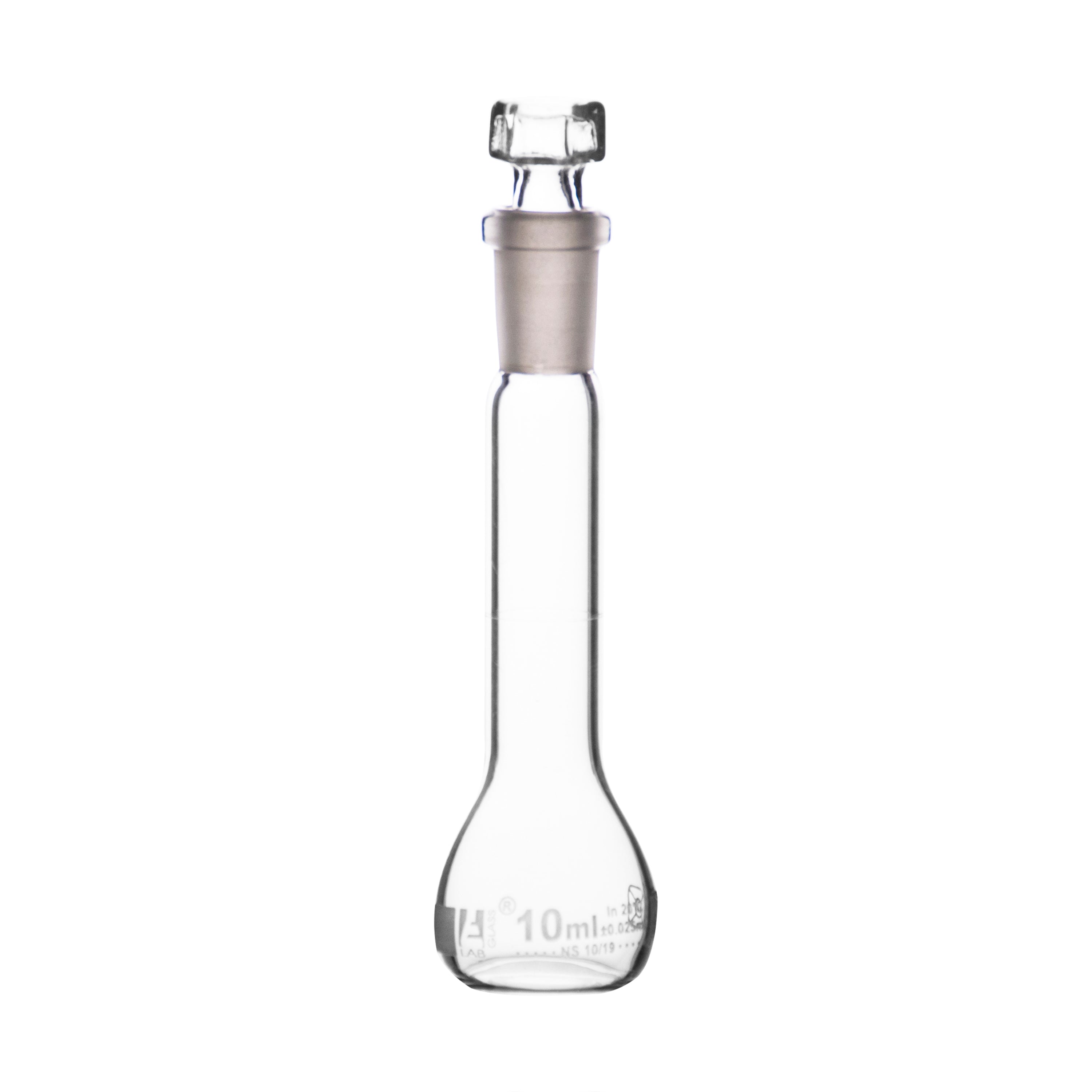 Borosilicate Volumetric Flask with Hollow Glass Stopper, 10ml, Class B, White Print, Autoclavable