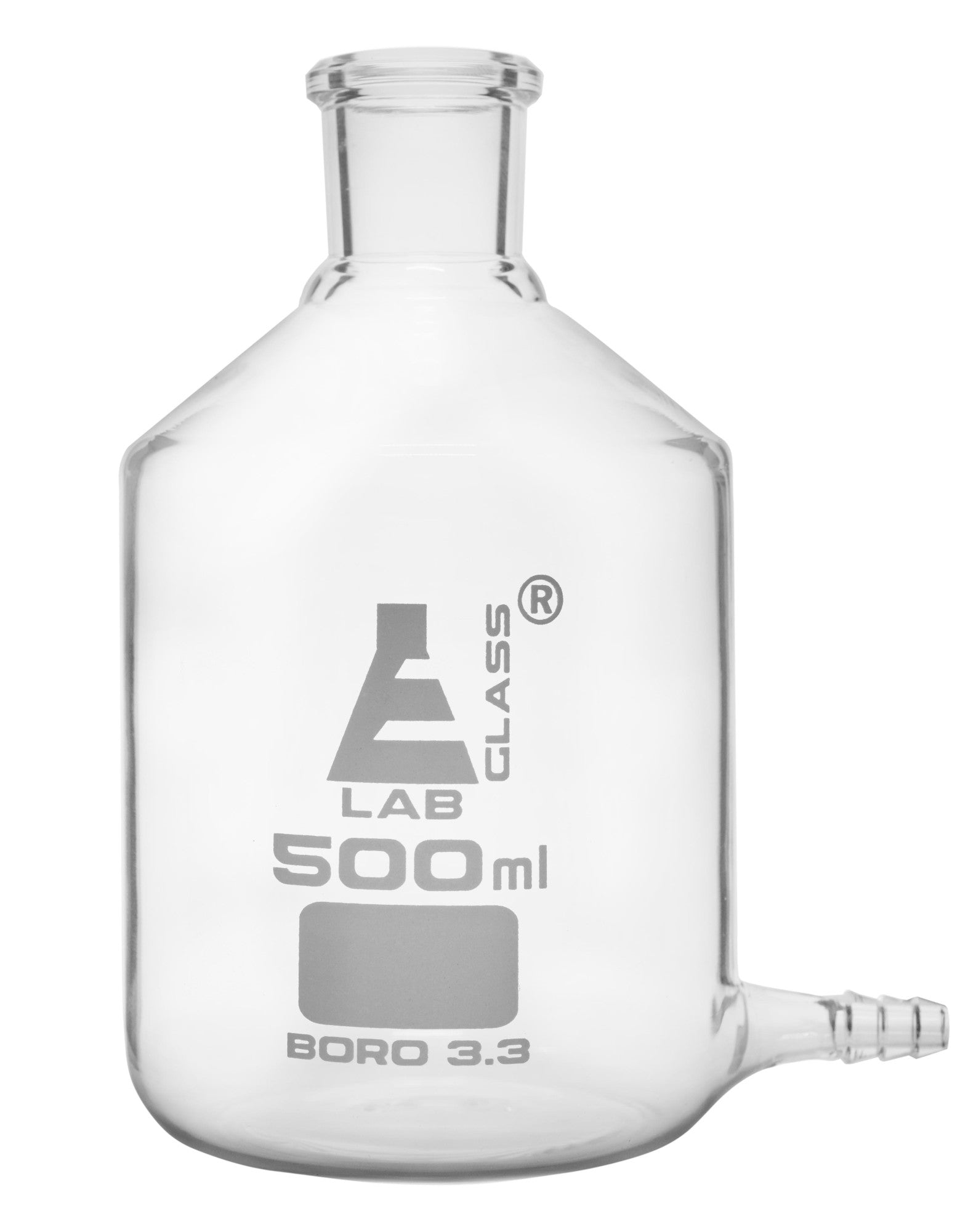 Borosilicate Aspirator Bottle with Outlet for Tubing, 500ml, Autoclavable
