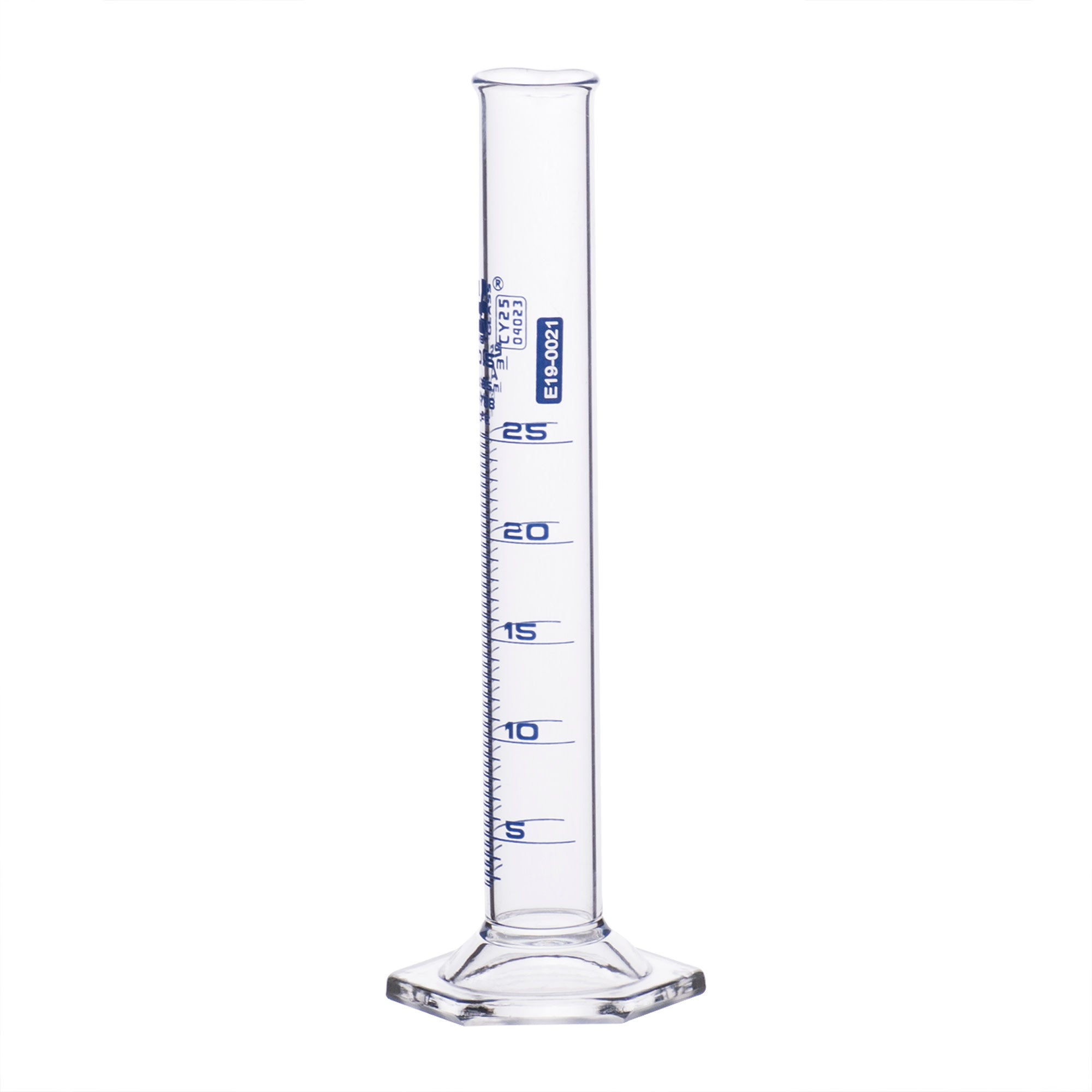 Borosilicate Glass Graduated Cylinder with Hexagonal Base, 25 ml, Class A with Individual Work Certificate