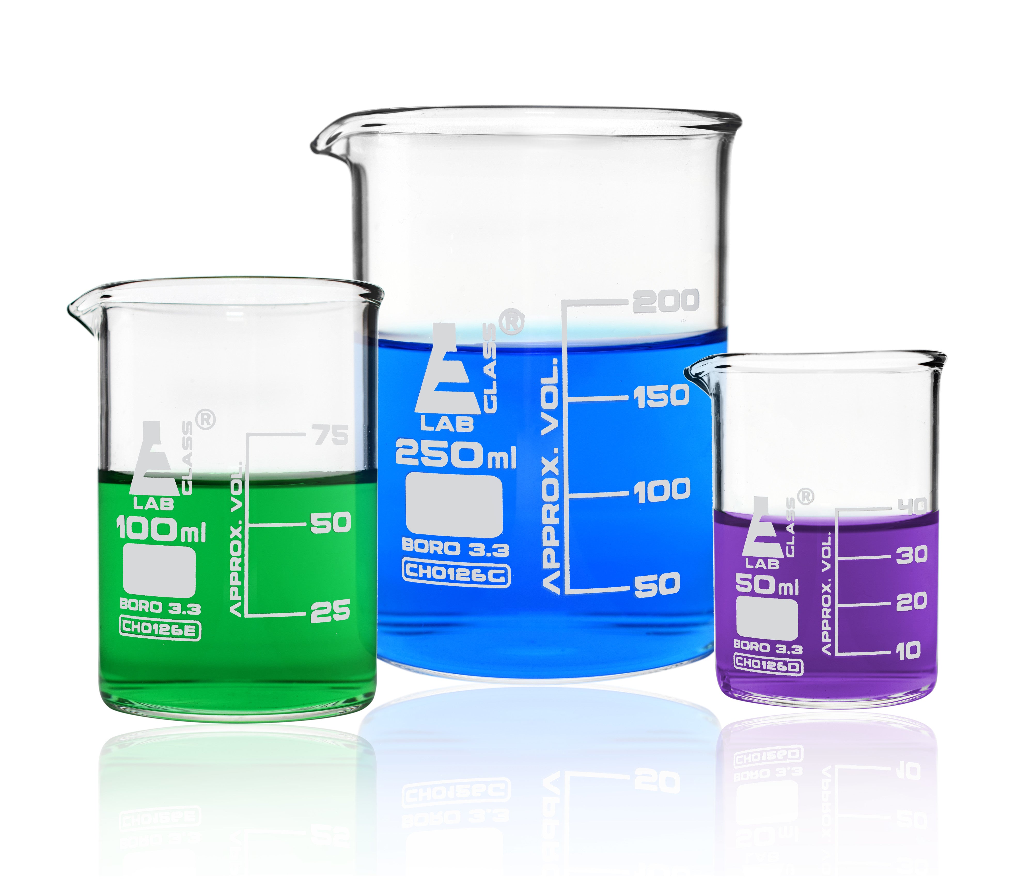 Borosilicate Glass Safety Pack Beaker Set (50ML, 100ML & 250ML), GRADUATED, AUTOCLAVABLE