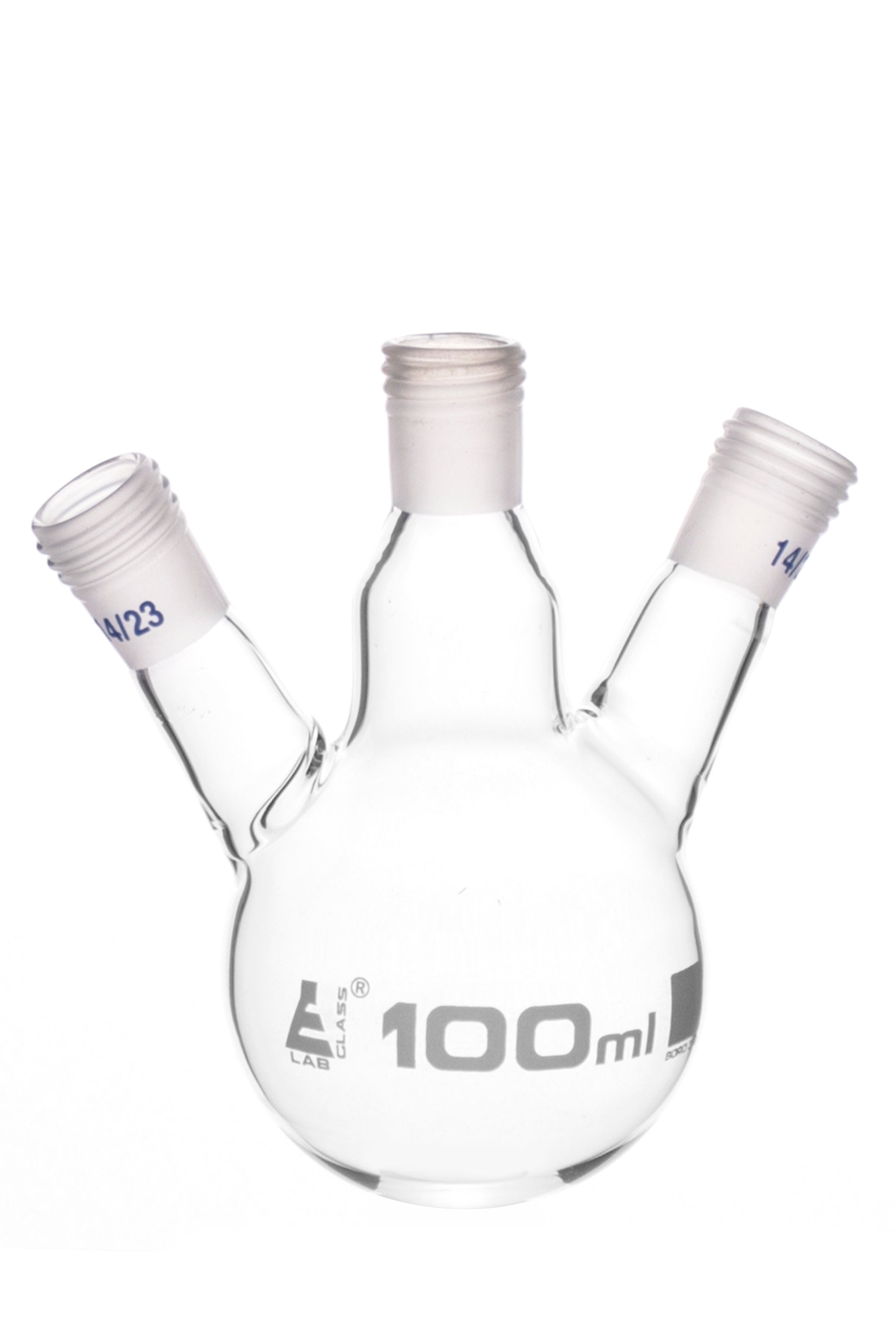 Borosilicate Glass 3 Neck Distillation Flask, 14/23 Screw Thread Joint, 100 ml, Autoclavable