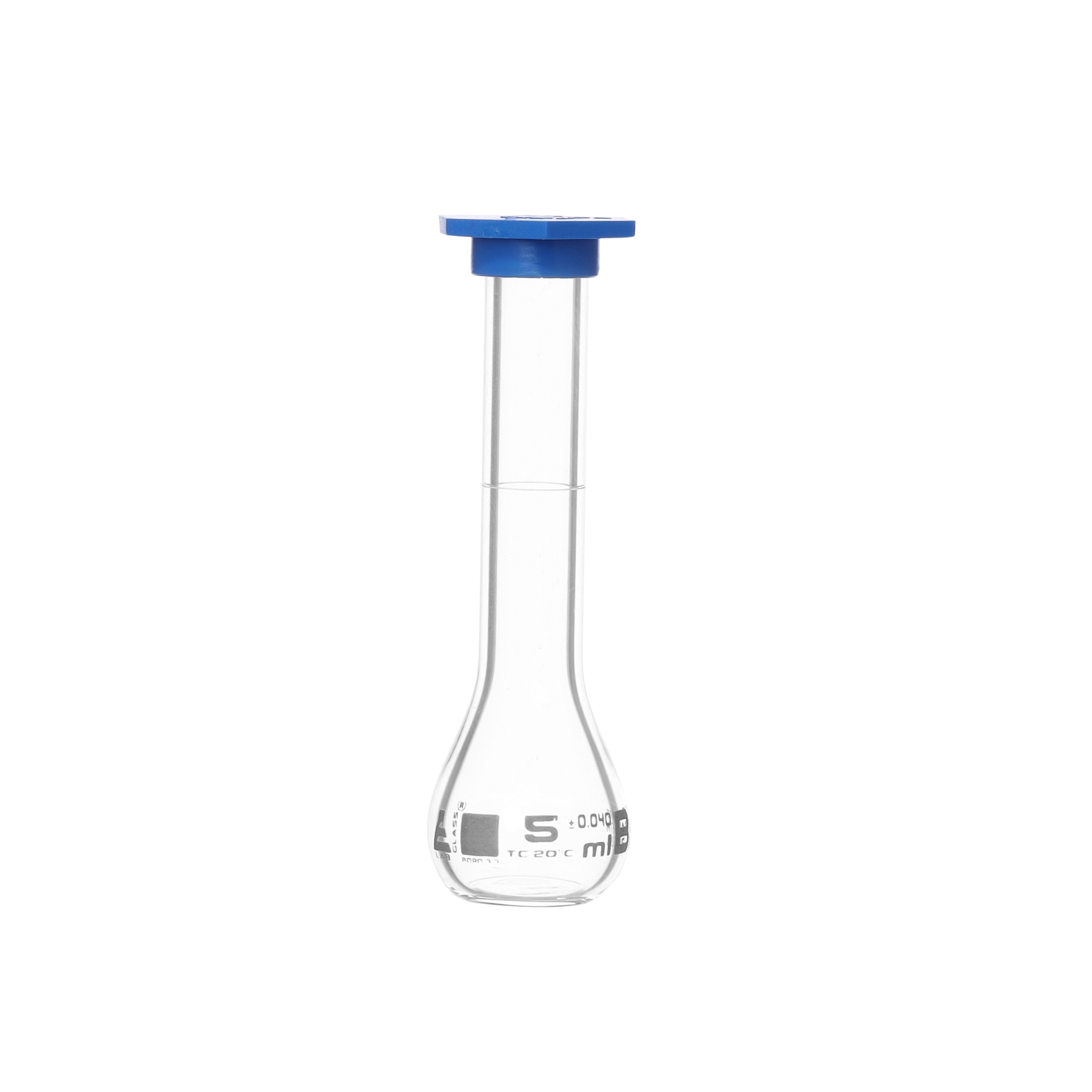 Borosilicate Volumetric Flask with Polyethylene Snap Cap, 5 ml, Class B, White Print, ASTM, Autoclavable