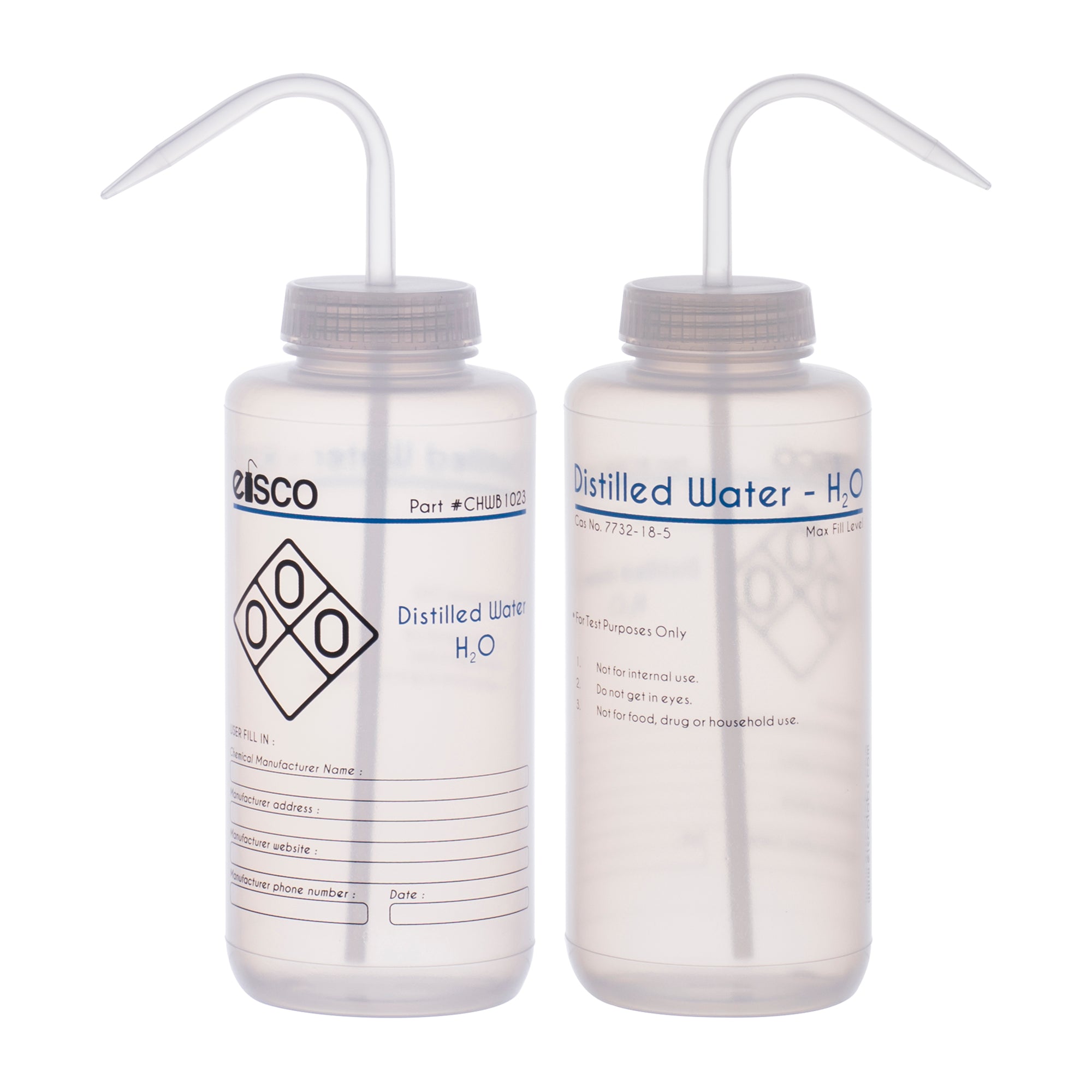 2PK Performance Plastic Wash Bottle, Distilled Water, 1000 ml - Labeled (2 Color)